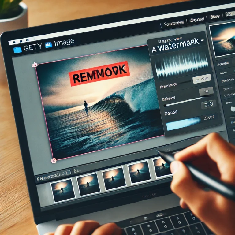 DALL·E 2024-12-14 11.06.56 - An image illustrating the process of removing a watermark from a Getty Image